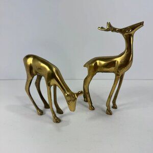 Vintage Brass Stylized Deer Pair Figurines Stag & Doe India
